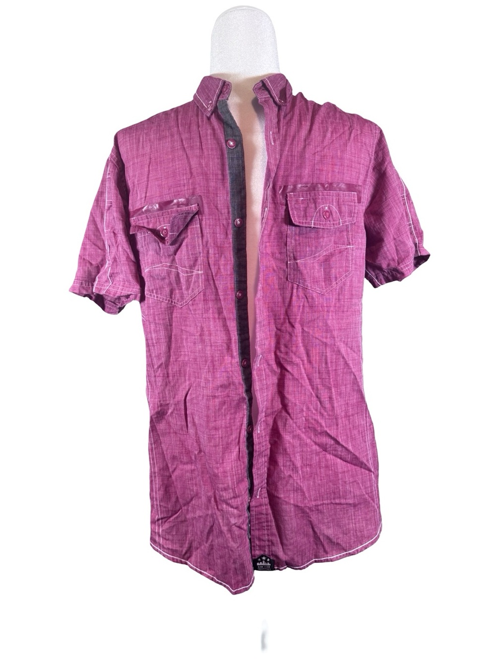 Raw‎ Yarn Industries Slim Fit Shirt Mens M Fuchsia Good Short Sleeve Button Down